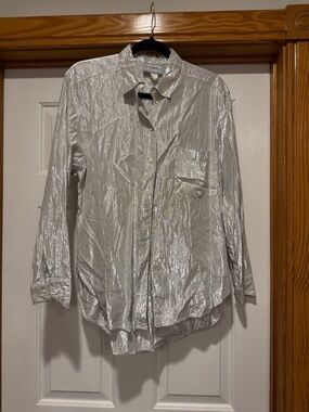 Forenza Shimmery Silver Button-Up Blouse